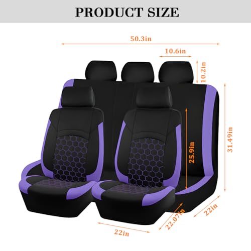 Car Seat Cover Full Sets, Polyester Foam Breathable Waterproof Vehicle Split Front Rear Seat Protectors, Automotive Interior Chair Cushion Pad, Universal for SUV RV Truck (Purple) - color: Purple