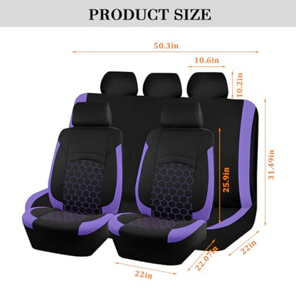 Car Seat Cover Full Sets, Polyester Foam Breathable Waterproof Vehicle Split Front Rear Seat Protectors, Automotive Interior Chair Cushion Pad, Universal for SUV RV Truck (Purple) - color: Purple