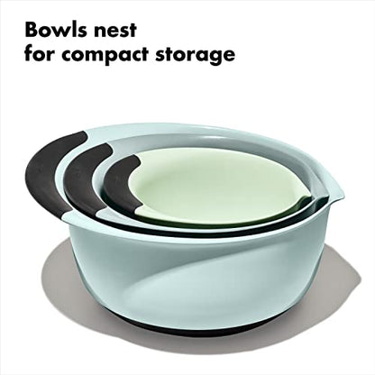 OXO Good Grips 3-Piece Plastic Mixing Bowl Set - Cadet Blue,Tower Gray,Jade,Small,Medium,Large,(Pack of 4) - color: Cadet Blue/Tower Gray/Jade, size: Small, Medium, Large (Pack of 4)