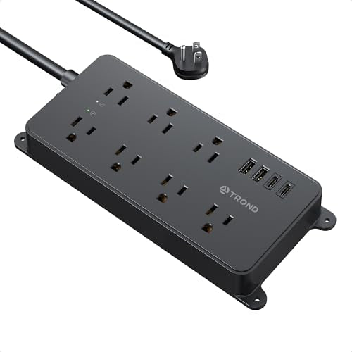 TROND Power Strip Surge Protector, 7 Widely-Spaced Outlets, 2 USB-A & 2 USB-C, ETL Listed, Flat Plug 5ft Extension Cord, Wall Mountable, 1700J, 14AWG Heavy Duty, for Home Office Garage, Black - color: Black, size: 5ft, style: 7 Outlets