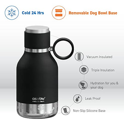Asobu Buddy Bottle, a Stainless Steel Insulated Water Bottle with Removable Dog Water Bowl and Dog Food and Treat Storage (Midnight Marble, 37 Oz) - color: Black