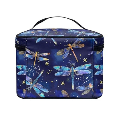 Comestic Bag for Women Blue Dragonfly Printed Makeup Brush Bag Exquisite Portable Travel Case for Toiletries Skin-Care Products with Versatile Uses - color: Blue Dragonfly