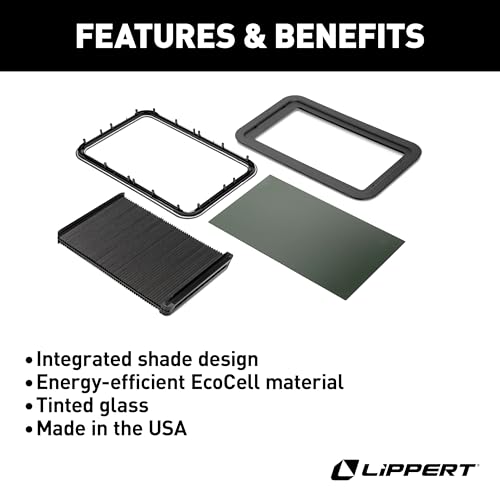 Lippert Thin Shade EcoCell Complete RV Window Kit for Entry Doors with Frame, Tinted Glass, Horizontal Blind, Sun-Blocking Protection, Easy Sliding Operation, Quick Installation - 2025009148