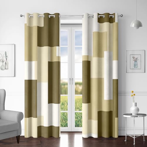 Tyrot Beige 100% Blackout Curtains for Bedroom 96 inch Long 2 Panels Set White Beige Modern Abstract Geometric Black Out Curtains Insulated Room Darkening Window Drapes for Living Room, 52Wx96L - color: Beige, size: 52"W x 96"L (Pack of 2)