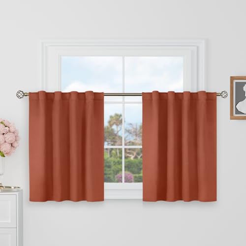 BGment Terracotta Blackout Curtains 30 Inch Length for Half Windows - 34 x 30 inch Short Curtains Rod Pocket and Back Tab Fall Decor Thermal Insulated Room Darkening Drapes for Cafe, 2 Panels - color: Terracotta, size: 34"W x 30"L (Pack of 2)