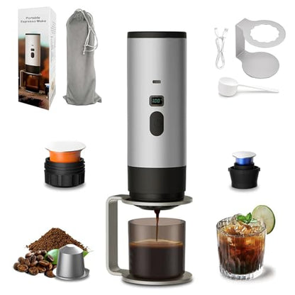 3-in-1 Portable Coffee Maker, 15 Bar Portable Espresso Machine with LED Display and 90ml Sink, Compatible with Ground Coffee & Capsules(Ns&DG) for RV, Hiking, Office, Auto-Heating, USB-C (Gray) - color: Gray