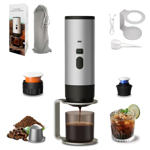 3-in-1 Portable Coffee Maker, 15 Bar Portable Espresso Machine with LED Display and 90ml Sink, Compatible with Ground Coffee & Capsules(Ns&DG) for RV, Hiking, Office, Auto-Heating, USB-C (Gray) - color: Gray
