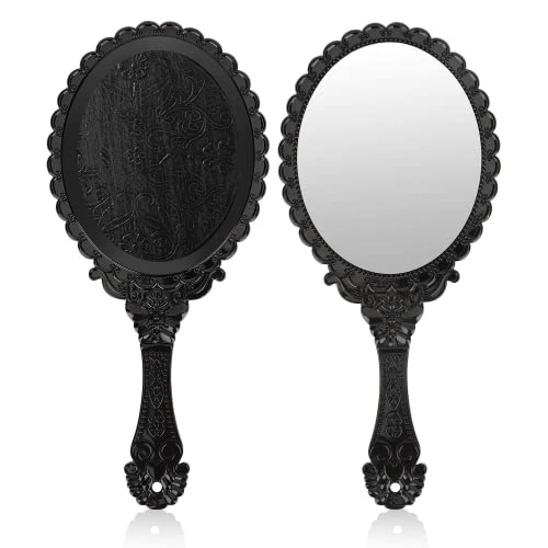 2Pcs Vintage Handheld Mirror,Small Hand Held Decorative Mirrors for Face Makeup (Black) - color: Black