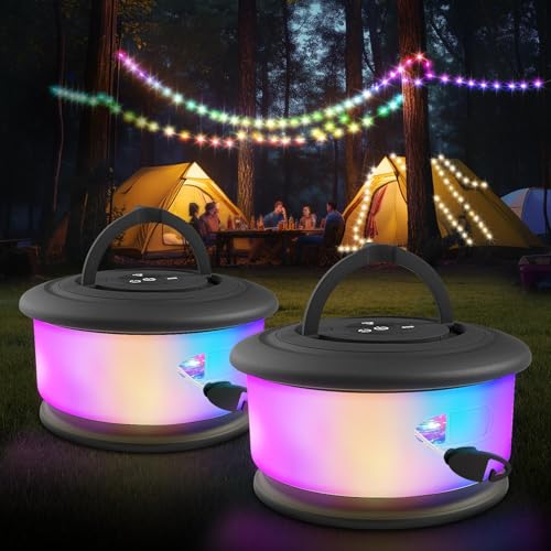 2pcs Camping String Lights,2 in 1 Upgraded 32.8FT Rechargeable Tent Lights String with 19 Lighting Modes,Quick Storage camping lights，Portable LED Lamp for Bedroom Yard Decor Christmas (Black) - style: Black(2 Pack)