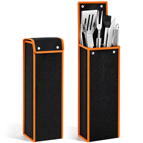 Amylove 1 pcs Grill Utensil Storage Bag BBQ Tool Storage Bags Barbecue Hardware Tool BBQ Utensil Holder Pouch Oxford Cloth Accessory Foldable for Camping Hiking (Orange) - color: Orange