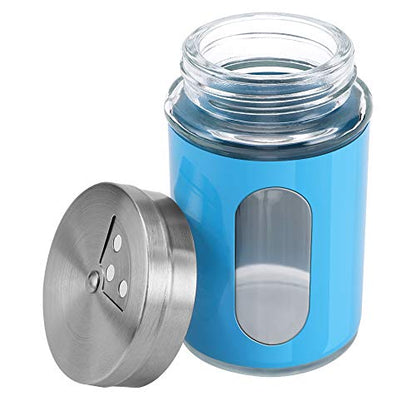 Accmor 2pcs Salt and Pepper Shakers,Stainless Steel Shaker for Salt Powder Sugar Cinnamon Pepper, Spice Dispenser with Adjustable Pour Holes,Blue - color: Blue