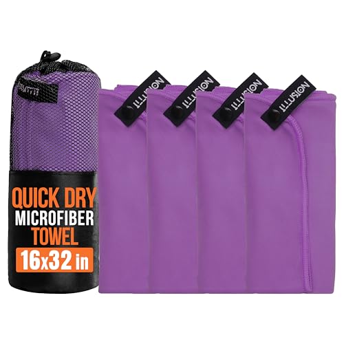 illusion Small Microfiber Gym Towels for Men and Women Active Sports (32" L x 16''W)-Lightweight Quick Dry Gym Towel for Sweat-Workout Towels Ideal for Yoga, Camping, Running, and Outdoor Activities - color: Dark Purple, size: 32x16 in - Pack of 4