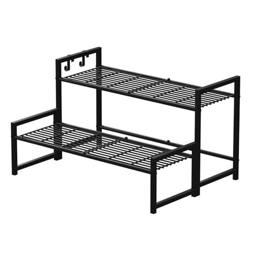 Garden 4 you 2 Tier Metal Plant Stand Outdoor Indoor Waterproof, Stackable Heavy Duty Tall Plant Shelf Flower Pot Holder for Garden, Display Rack, Black - color: Black, size: 27.5"L x 9.6"W x 16"H