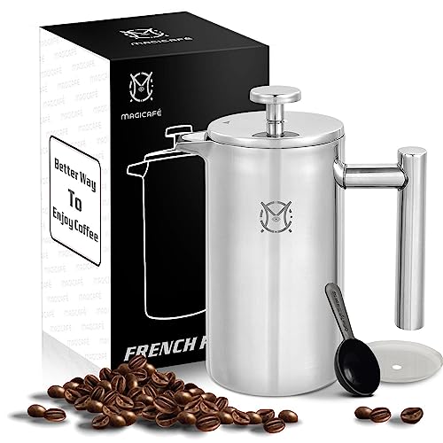 French Press Coffee Maker – Single Serve 1 Cup Small Stainless Steel Thermal Double Walled French Press 350ML/12OZ - size: 12 fl oz (350 ml)