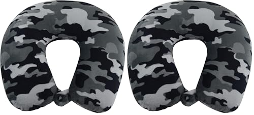 Wolf Essentials Adult Cozy Soft Microfiber Neck Pillow, Compact, Perfect for Plane or Car Travel, Black Camo (Pack of 2) - color: Black Camo, size: Adult (Pack of 2)