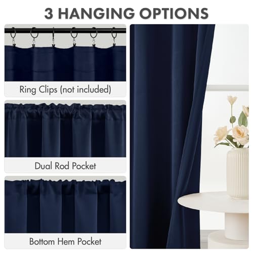 MIULEE Blackout Curtains 4 Panels Sets Navy Blue 63 Inch Length, Top and Bottom Rod Pocket Room Darkening Curtains for Bedroom Windows, 4 Pack Solid Thermal Insulated Light Blocking Curtain Drapes - color: Navy Blue, size: 40"W x 63"L (Pack of 4)