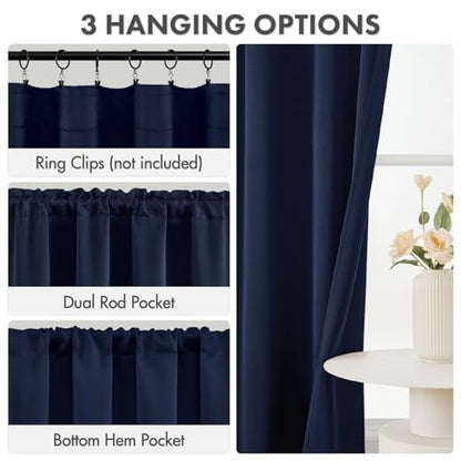 MIULEE Blackout Curtains 4 Panels Sets Navy Blue 84 Inch Length, Top and Bottom Rod Pocket Room Darkening Curtains for Living Room Bedroom Windows, 4 Pack Thermal Insulated Light Blocking Curtain - color: Navy Blue, size: 40"W x 84"L (Pack of 4)