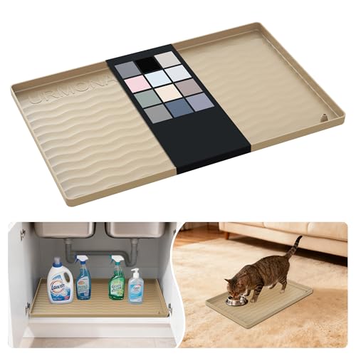 URMONA Waterproof Silicone Under Sink Mat 19'' x 12'' Shelf Liner for Kitchen and Bathroom, Cabinet and Counter Protector, Storage and Organizers, Litter Mat, Pet Cat Puppy Essentials(Khaki) - color: Khaki, size: 12"W x 19"L