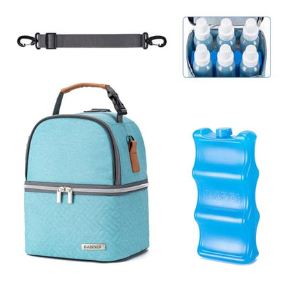 Breastmilk Cooler Bag with Ice Pack Fits 6 Baby Bottles up to 9 Ounce, Breast Milk Pump Cooler Bag with Shoulder Strap for Nursing Mom Daycare, Work, Travel- Lake Green - color: Green