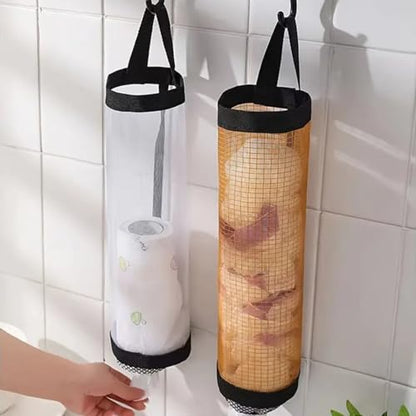 2PCS Kitchen Storage Hanging Bag - Mesh Foldable Breathable Disposable Shoe Cover & Trash Bag Organizer - BLACK