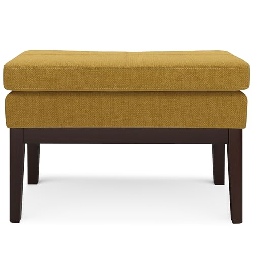 SIMPLIHOME Carlson Small Ottoman Bench - 27 inch Wide Upholstered Woven Fabric Rectangle Ottoman in Marigold, Mid Century Modern Bench for Bedroom, Entryway or Living Room with Padded Seat - color: Marigold, style: Small Ottoman Bench