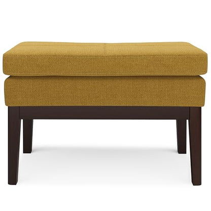 SIMPLIHOME Carlson Small Ottoman Bench - 27 inch Wide Upholstered Woven Fabric Rectangle Ottoman in Marigold, Mid Century Modern Bench for Bedroom, Entryway or Living Room with Padded Seat - color: Marigold, style: Small Ottoman Bench