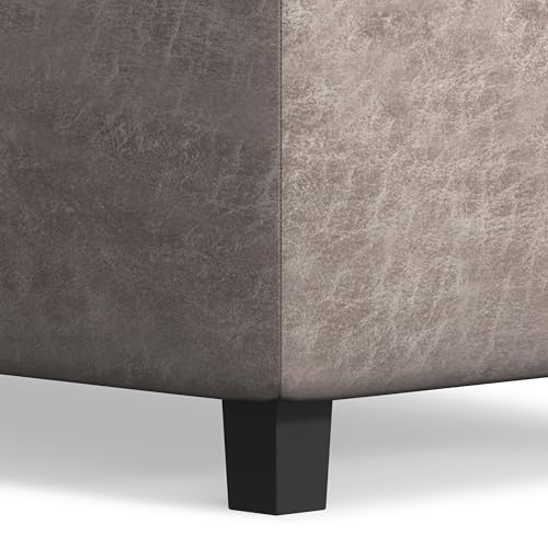 SIMPLIHOME Cosmopolitan Storage Ottoman - 34 inch Wide Upholstered Vegan Leather Rectangle Storage Ottoman Bench in Distressed Grey Taupe, Transitional Tufted Ottoman for Living Room with Lift-Up Lid - color: Distressed Grey