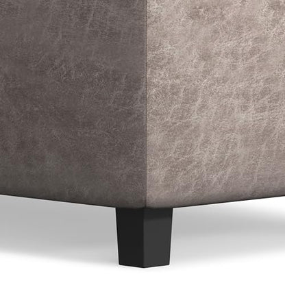 SIMPLIHOME Cosmopolitan Storage Ottoman - 34 inch Wide Upholstered Vegan Leather Rectangle Storage Ottoman Bench in Distressed Grey Taupe, Transitional Tufted Ottoman for Living Room with Lift-Up Lid - color: Distressed Grey