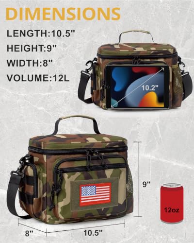 ATRIPACK Lunch Box for Men, Tactical Lunch Bag MOLLE Webbing Leakproof Insulated Lunch Cooler Women Adult Meal with Adjustable Shoulder Strap Lunch Pail - color: Camo Green, size: Medium