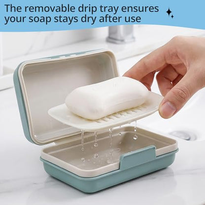 Leakproof Travel Soap Case with Lid and Removable Drain Tray - Portable Bar Soap Holder for Travel, Camping, Gym, Outdoor Use - Fits Most Standard Soaps - Made of Durable PP Plastic - color: Blue