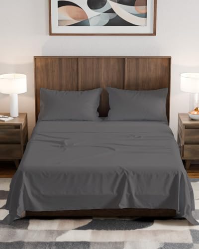 Olympic Queen Sheet Set 66x80 - 4 Piece RV Olympic Queen Size Sheets - Soft, Breathable & Cooling - Fits 14” to 16" Mattress w/ Deep Pockets - Comfy Luxury Bedding - Fade & Wrinkle Free - Dark Grey - color: 07 - Dark Grey, size: Olypmic Queen