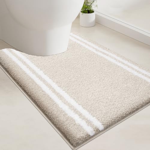 PURRUGS Bathroom Rug Non-Slip Machine Washable 20" x 24" U-Shaped, Super Absorbent and Quick Dry Shaggy Microfiber Bath Mat, Extra Soft and Plush Contour Rug for Toilet Base, Beige - color: Beige, size: 20" X 24" U-Shaped