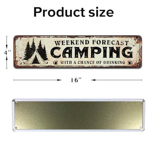 Weekend Forecast Camping with a Chance of Drinking Sign, Metal Tin Signs 4x16 Inch - color: V-139