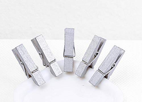 50pcs Silver Wooden Clothes Pins for Photos - 1.38inch Wood Clothespins Card Clips Photo Clips Clamp Natural Wooden Peg Pin Compatible Baby Shower,Gift Wrapping, Picture Hanging, Arts&Crafts - color: Silver, size: 3.5*0.7cm