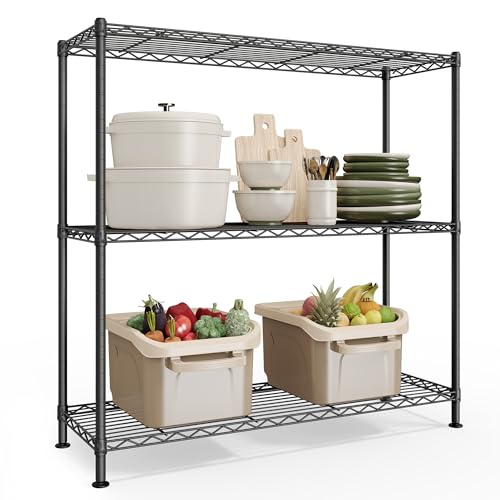 SONGMICS Storage Shelf, Metal Wire Shelving Unit, Adjustable Shelves, for Garage, Bedroom, Living Room, Kitchen, Pantry, 3 Tier, 11.8 x 35.4 x 35.4 Inches, Ink Black ULGR193BH01S - color: Ink Black, size: 3 Tiers (11.8"D x 35.4"W), style: Without PP Shelf