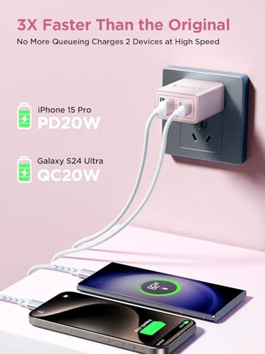 [2-Pack] USB C Charger Block, 4 in 1 USB C Wall Charger PD 3.0 40W Charging Blocks, QC 2A USB Wall Charger for iPhone 17 16 15 14 13 12 Pro Max, iPad, iPod - color: Purple+Pink