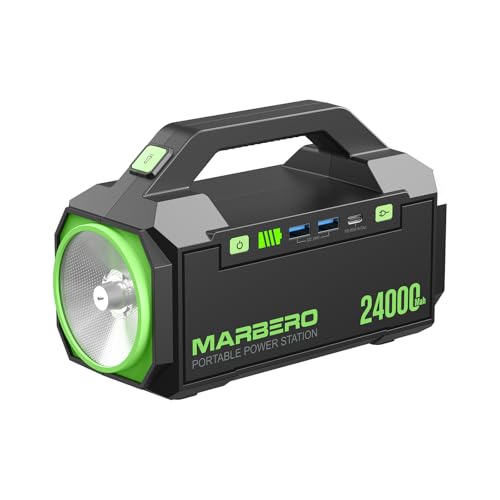 MARBERO Portable Charger Power Bank 24,000mAh Portable Power Station 88.8Wh Solar Generator 60W Power Bank with USB QC3.0/PD3.0 Output for Camping Emergency Travel Fishing Outdoor Exploration - color: Green