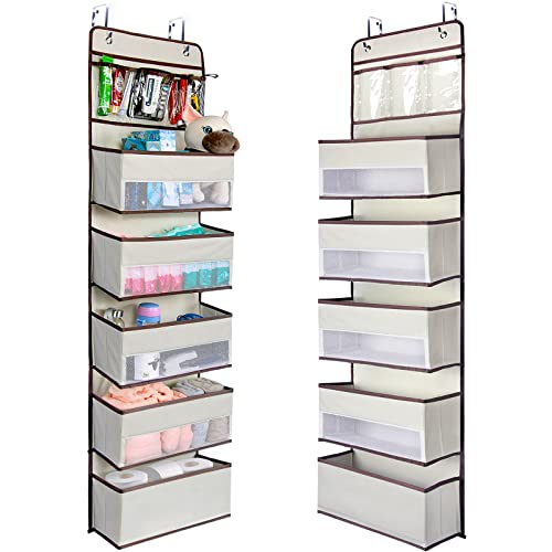 NesTidy Over The Door Organizer Storage 6 Layers, Wall Mount Hanging Organizer with 5 Large Pocket Organizers and 3 Small Pockets for Baby Essentials, Toys, Cosmetics, and Sundries (Beige, 1 Pack) - color: Beige, size: 6 Layer