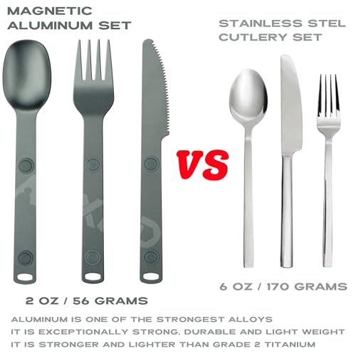 Magnetic Camping Utensils Set, Knife, Fork & Spoon Cutlery Set, Portable & Reusable Metal Aluminum Travel Flatware, 3-PACK, Gray - color: Gray