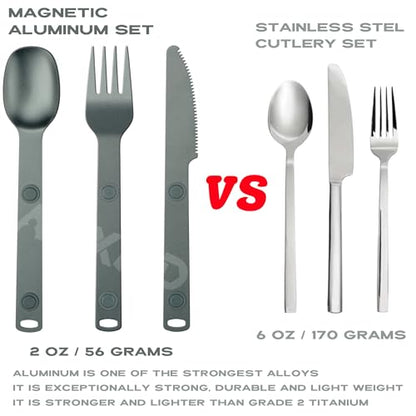 Magnetic Camping Utensils Set, Knife, Fork & Spoon Cutlery Set, Portable & Reusable Metal Aluminum Travel Flatware, 3-PACK, Gray - color: Gray