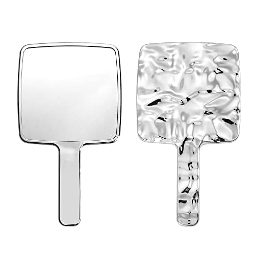 YCHMIR Hand Held Mirror Electroplate Mirror Sliver, Square 11 x 6.2 inch - color: Sliver, size: 11"L x 6.2"W