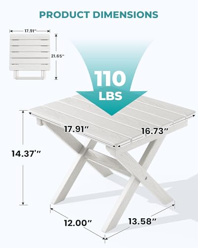 SERWALL Folding Outdoor Side Table Set of 4, Small Adirondack Side Table, White - color: White, size: Foldable 4-pack