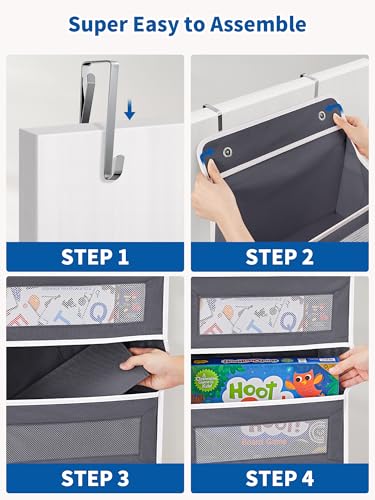 JARLINK Over The Door Organizer, 5 Shelf Door Hanging Organizer with 5 Large Pockets, 44 lbs Weight Capacity Hanging Storage for Bathroom, Bedroom, Nursery, RV, Pantry (Dark Grey)