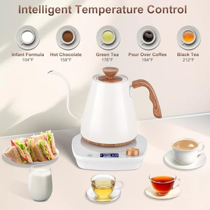 Gooseneck Electric Kettle, Intelligent Temperature Control, Stainless Steel Inner, Quick Heating, for Pour Over Coffee, Brew Tea, Boil Hot Water, 1000W 0.9L Cream White - color: Cream White