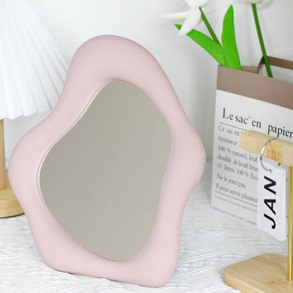 YCHMIR Small Wall Mirror Table Mount Vanity Mirror 10 “L x 8.8 ”W (Pink) - color: Pink