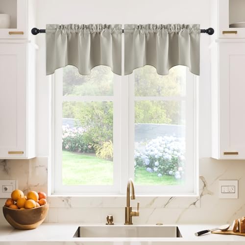 NICETOWN Small Window Curtain Valance - Farmhouse 42 inches by 18 inches Thermal Insulated Scalloped Rod Pocket Valance for Boy Bedroom/Living Room/Kitchen Window Decor, Natural, 1 Panel - color: Natural, size: 42"W x 18"L (Pack of 2)