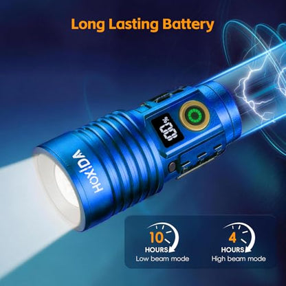Hoxida Rechargeable Flashlights 2 Pack, 6 Modes Zoomable Powerful Tactical Linternas with LCD Digital Display, Super Bright High Lumens Handheld Magnetic Flashlights for Home Emergencies Camping - color: Blue