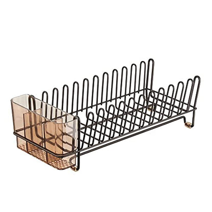 mDesign Dish Tray - Practical Draining Rack for Sink - Great Draining Rack - Up to 12 Plates and Cutlery - Bronze - color: Amber/Bronze