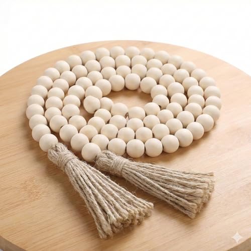 Decorative Wooden Beads - 58'' Wood Tassel Garland, Boho Table Decor, Handcrafted Beaded Garland, Versatile Piece for Home, Event, Gift - Boho Decorations