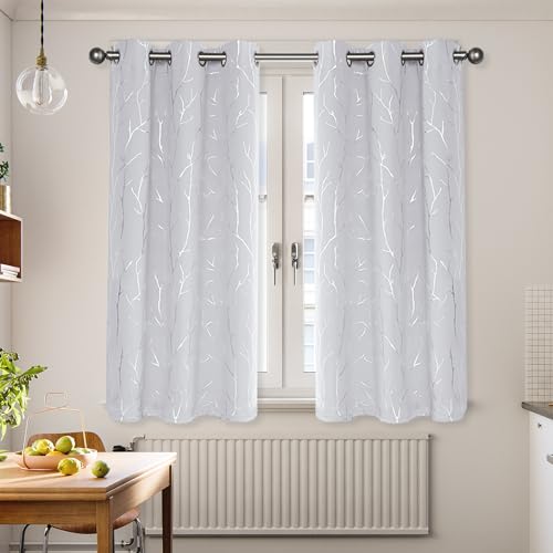 BUHUA Short Curtains 40 inches Long, Black Out RV Bunk Panels, Kitchen Window Curtains Over Sink, Thermal Insulating Blackout Drapes for Small Window (2 Panels, Greyish White, 38 inches Wide) - color: Greyish White, size: 38Wx40L